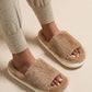 Chestnut Furry Open Toe Thick Sole Slippers