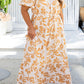 Apricot Floral Print Puff Short Sleeve Resort Plus Size Maxi Dress