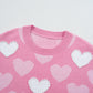 Pink Pearled Heart Print Valentines Crew Neck Sweater