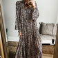 Apricot Leopard Print Tiered Wide Sleeve Maxi Dress