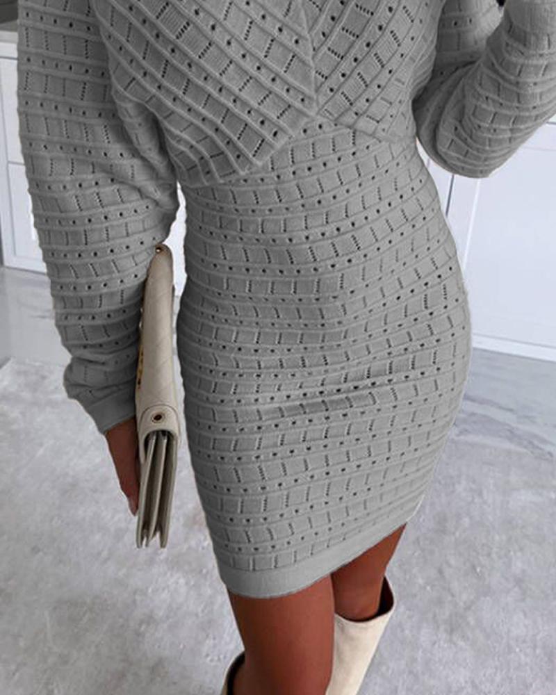 V Neck Hollow Out Long Sleeve Knit Dress