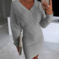 V Neck Hollow Out Long Sleeve Knit Dress