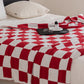 Fiery Red Plush Checkered Print Sofa Blanket 127*152cm