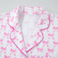 Pink Bowknot Printed Short Sleeve and Ruffled Shorts Valentines Pajama Set