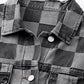 Black Checkered Patchwork Button up Denim Jacket