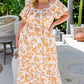 Apricot Floral Print Puff Short Sleeve Resort Plus Size Maxi Dress