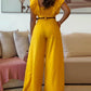 2 Piece Sqaure Neck Flutter Sleeve Shirred Top High Waist Wide Leg Pants Elegant Pants Set