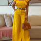 2 Piece Sqaure Neck Flutter Sleeve Shirred Top High Waist Wide Leg Pants Elegant Pants Set