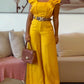 2 Piece Sqaure Neck Flutter Sleeve Shirred Top High Waist Wide Leg Pants Elegant Pants Set