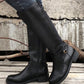 Black Side Zipper Knee High Chunky Low Heel Boots