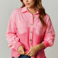 Peach Blossom Two Tone Contrast Waffle Knit Buttoned Loose Shacket