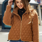 Chestnut Sherpa Plush Quilted Puffer Patchwork Zipped Coat