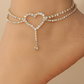 Gold Heart Shape Rhinestone Adjustable Anklet