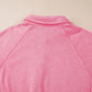 Pink Solid Snap Buttons Collared Balloon Sleeve Oversized Sweatshirt