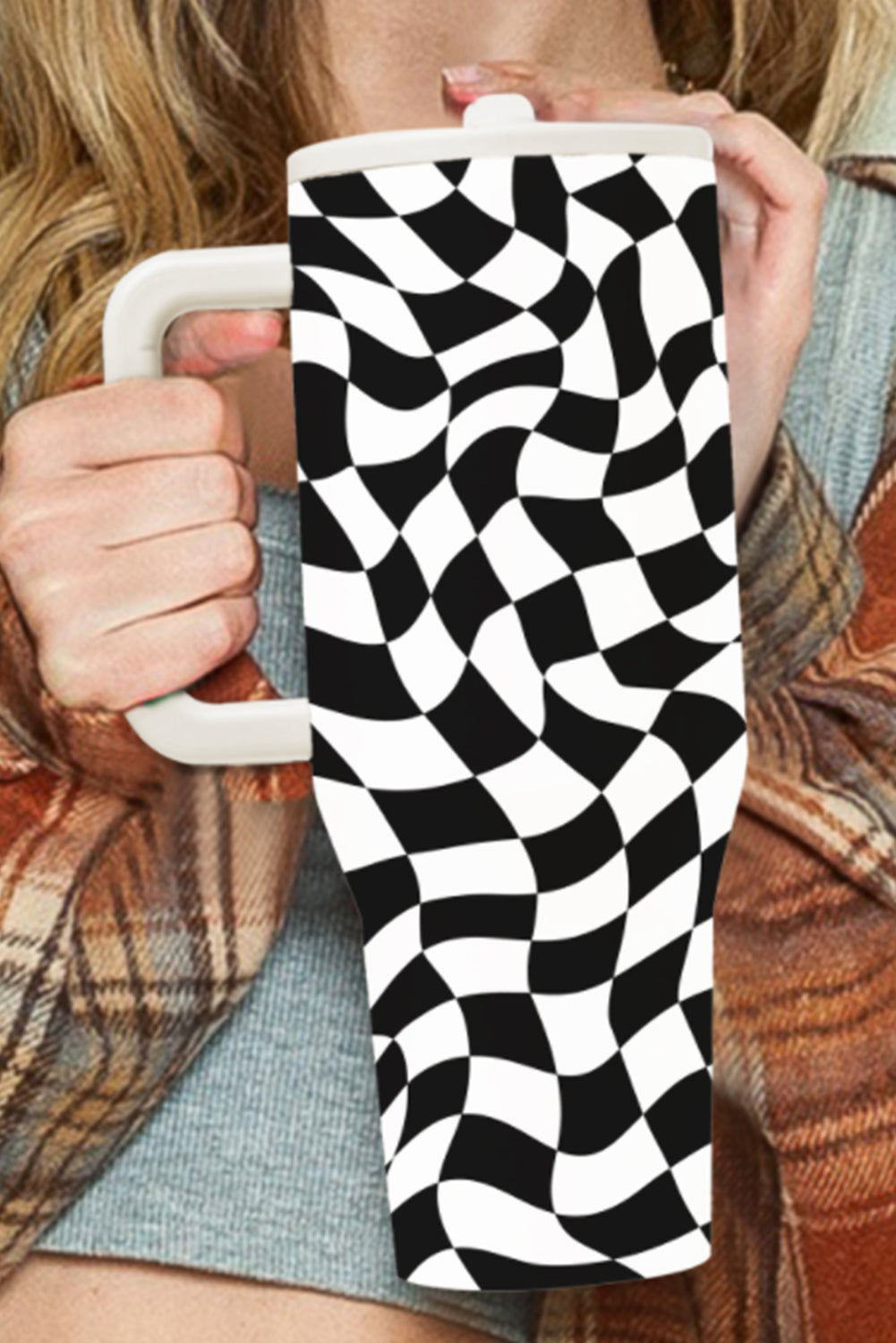 Color black Crazy Checkerboard Vacuum Insulated Travel Cup