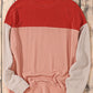 Fiery Red Color Block Long Sleeve Ribbed Loose Top