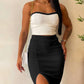 2 Pieces Colorblock Bandeau Strapless Top and Side Slit Slim Fit Skirt Set