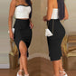 2 Pieces Colorblock Bandeau Strapless Top and Side Slit Slim Fit Skirt Set