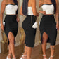 2 Pieces Colorblock Bandeau Strapless Top and Side Slit Slim Fit Skirt Set