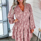 Peach Blossom Floral Surplice V Neck Tiered Ruffled Plus Size Dress