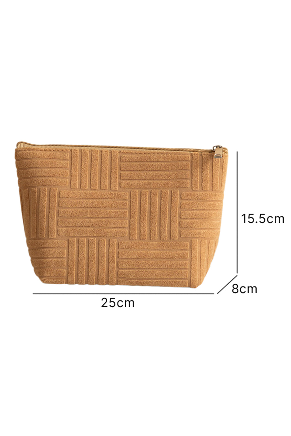 Camel Textured Woven Pattern Zipper Cosmetic Bag