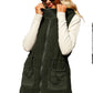 Moss Green Quilted Side Pockets Stand Neck Hooded Plush Tunic Vest