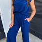 Sky Blue Textured Knit Cap Sleeve T Shirt and Wide Leg Pants Set