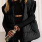 Black Solid Zipper Stand Neck Oversized Puffer Vest