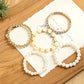 White Flower Rhinestone Beaded Multi Layer Bracelet Set