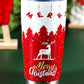 Fiery Red Christmas Tree Elk Print Stainless Steel Tumbler 20 OZ