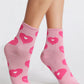 Light Pink Heart Print Ribbed Trim Soft Crew Socks