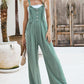 Tied Detail Pocket Design Button Front Jumpsuit Casual Wide Leg Overall