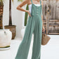 Tied Detail Pocket Design Button Front Jumpsuit Casual Wide Leg Overall