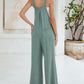 Tied Detail Pocket Design Button Front Jumpsuit Casual Wide Leg Overall