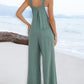 Tied Detail Pocket Design Button Front Jumpsuit Casual Wide Leg Overall