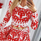 Christmas Print Hooded Long Sleeve Casual Dress Mini Flare Dress