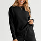 Black Textured Long Sleeve Top and Drawstring Shorts Set