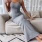 ChicMe ShapeSculpt Basic Lounge Slip U Neck Long Dress Elegant Sleeveless Ribbed Bodycon Maxi Dresses