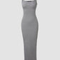 ChicMe ShapeSculpt Basic Lounge Slip U Neck Long Dress Elegant Sleeveless Ribbed Bodycon Maxi Dresses