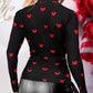 Heart Print Turn down Collar Long Sleeve Ruched Front Button Shirts Slim Fit Top