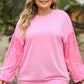 Pink Plus Size Sequin Sleeve Drop Shoulder Sweatshirt