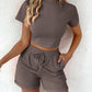 O neck Top & Pocket Design Drawstring Shorts Set