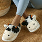 White Cute Cow Thick Sole Plush Thermal Home Slippers