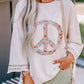 Jet Stream Floral Peace Sign Graphic Drop Shoulder Wide Sleeve Casual Top