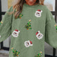 Grass Green Sequin Santa Clause Christmas Tree Patchwork Corded Sweatshirt