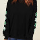 Black Sequin Clover Patched Drop Shoulder Sweatshirt