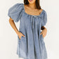 Myosotis Bubble Sleeve Square Neck Denim Babydoll Dress