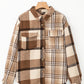 Light French Beige Flannel Plaid Double Flap Pocket Shacket