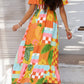 Orange Floral Print Smocked Empire Waist V Neck Maxi Dress