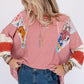 Fiery Red Pinstriped Color Block Patchwork Oversized Top